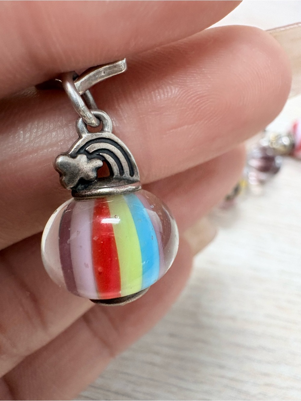 Silver Rainbow Glass Charm Pendant - Multicolor
